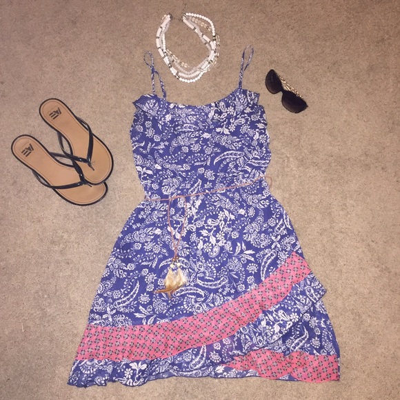 Blue floral boho sundress with ruffles - Picture 1 of 6